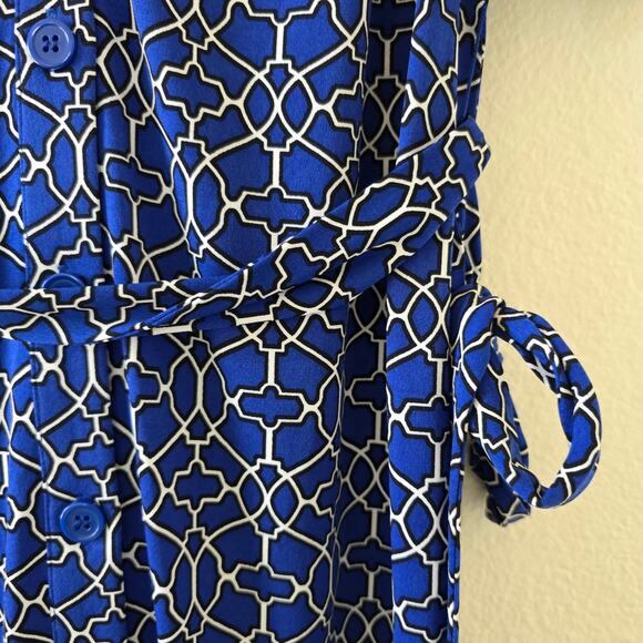 Laundry by Shelli Segal Blue Geometric Shirt Dress Belted Women Size 10 Classic - Picture 4 of 13